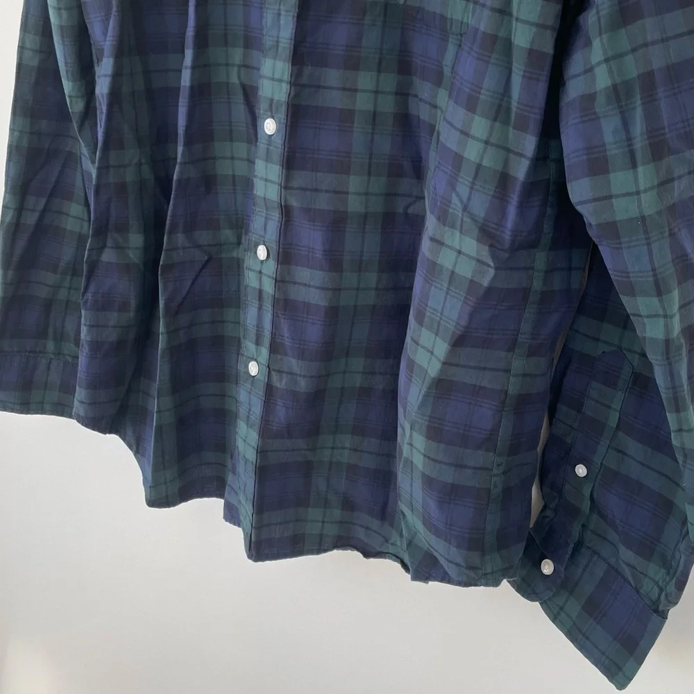 J Crew‎ Classic Fit Blackwatch Pattern Secret Wash Organic Poplin Shirt XL Green